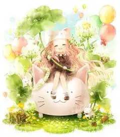 女孩和猫咪的卡通头像少