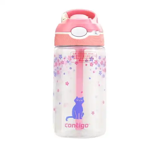 原价169现价138美国contigo康迪克儿童夏季吸管水杯户外运动塑料水杯满天樱花与猫咪450mlhbcash063