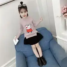 卡通图案贴布甜美时尚舒适女童毛衣针织衫2018秋季百搭长袖圆领