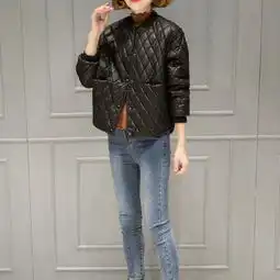 2017冬装新款女装欧美时尚潮流水洗皮车小格皮棉衣