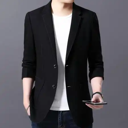 洋湖轩榭韩版修身西装套装男士商务休闲中青年小西服外套结婚礼服中年正装a