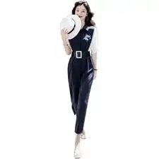 连体裤女2021年夏季新款女装高腰显瘦网红连衣裤雪纺阔腿连体套装