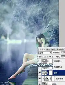 唯美的淡冷色水景美女