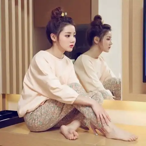 春秋季韩版睡衣上衣加裤子女士简约可爱家居套装休闲卡通韩版长袖