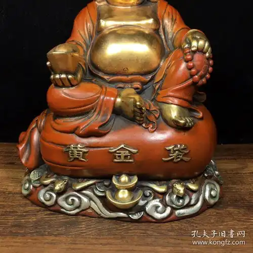 铜鎏真金白银招财进宝黄金袋弥勒佛