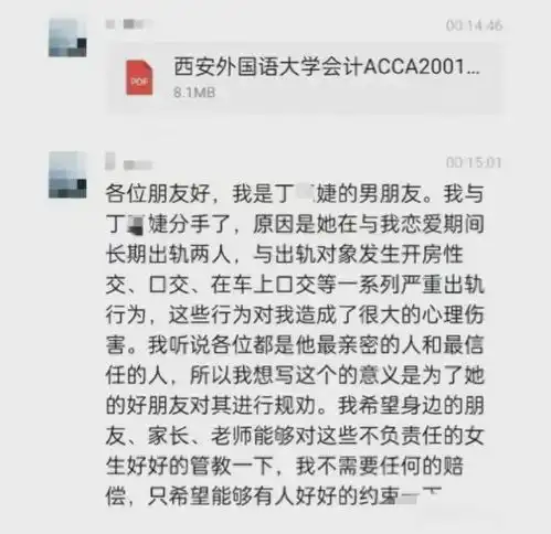 毁三观西安外国语大学女生出轨多人,男友整理63页ppt资料曝光