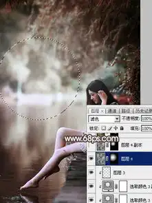 调出暗调红褐色水景人物照片的ps教程