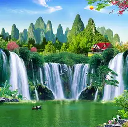 国画山水瀑布山水psd高清分层壁画图片设计素材psd模板下载340.38mb山水风景画大全