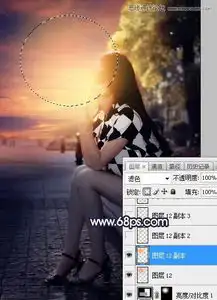 photoshop给街头美女添加夕阳美景效果
