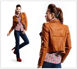 旗牌王新品女士大翻领拉链欧美风格ol棕色女外套12130025