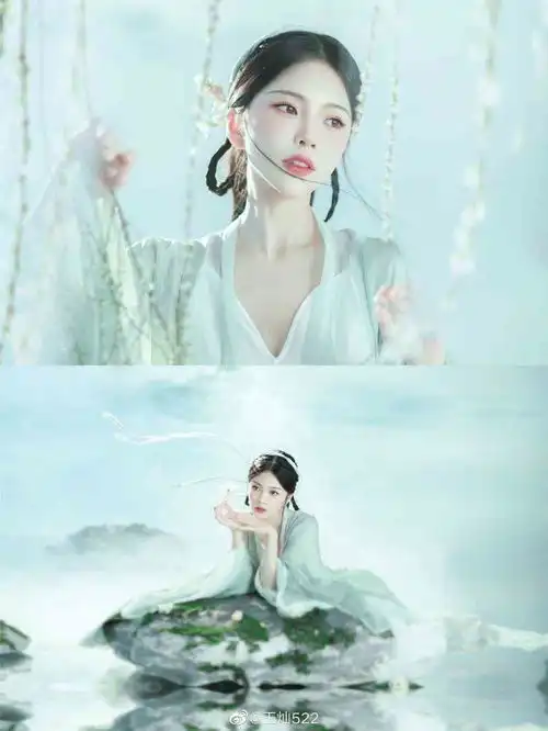 杜淳老婆王灿晒古风写真青绿薄纱桃红色美妆宛若仙侠剧女主