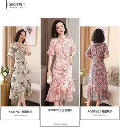 施悦名2019新款夏季女装时尚甜美修身淑女雪纺碎花连衣裙a