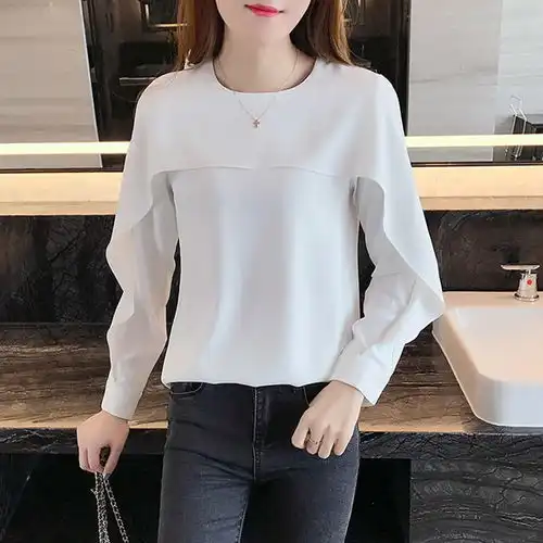 2018春季新韩版长袖百搭雪纺衬衫宽松大码时尚上衣女士个性时尚衫