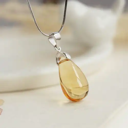 极品天然黄水晶超透水滴吊坠项坠纯银短项链堆糖,美好生活研究所