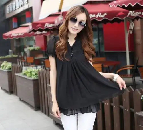 女人星2013夏装新款女装雪纺宽松中长款打底衫短袖蕾丝衫雪纺衫夏季yyxfs9181