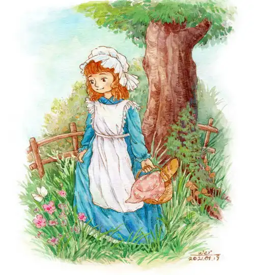 水彩手绘小女孩的好奇