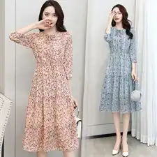 2022春装新款韩版女装修身时尚雪纺连衣裙碎花波西米亚裙沙滩裙