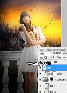 photoshop给护栏边的人物加上唯美的霞光