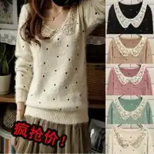 2011秋冬新款韩版圆领娃娃领亮片圆点甜美毛衣柔软打底衫毛衣