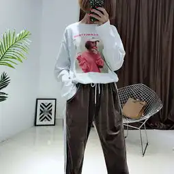 早秋韩版百搭文艺女生头像印花宽松chic上衣长袖t恤8648