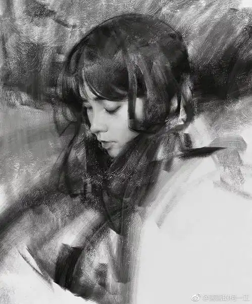 女黑白头像素描笔触