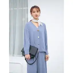 施悦名雪纺衫女装2019年春季韩版新款v领长袖宽松女上衣薄款开衫外套女