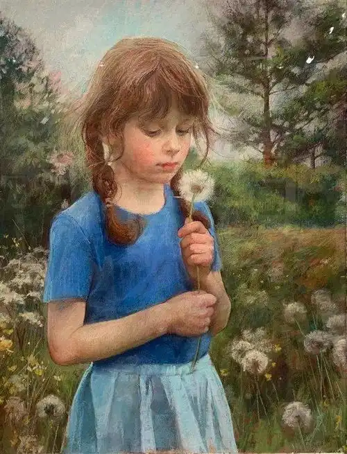 俄罗斯画家娜塔莎笔下清纯的小美女,这画看着太舒服了