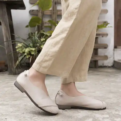 禅意女软底真皮鞋复古舒适百搭休闲套脚鞋一脚蹬单鞋