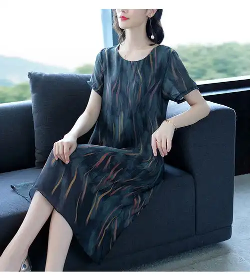 洋湖轩榭大码女装夏装胖mm遮肚子显瘦减龄裙子洋气时尚妈妈装雪纺连衣裙女
