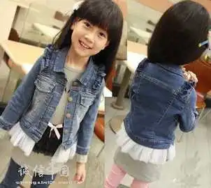 欧美牛仔沙边外套女童蕾丝牛仔童外套