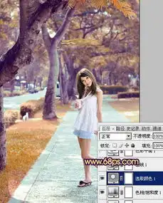 ps把绿色春天女孩照片调成橙红色秋天色彩