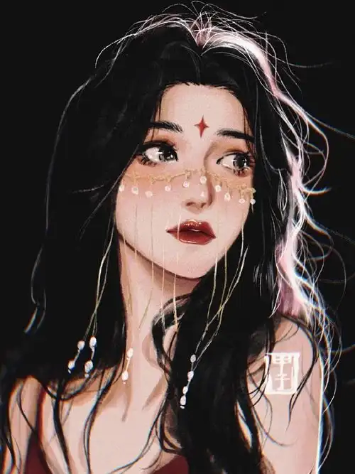 冷艳的古风美女手绘插画,画师甲子园夫人