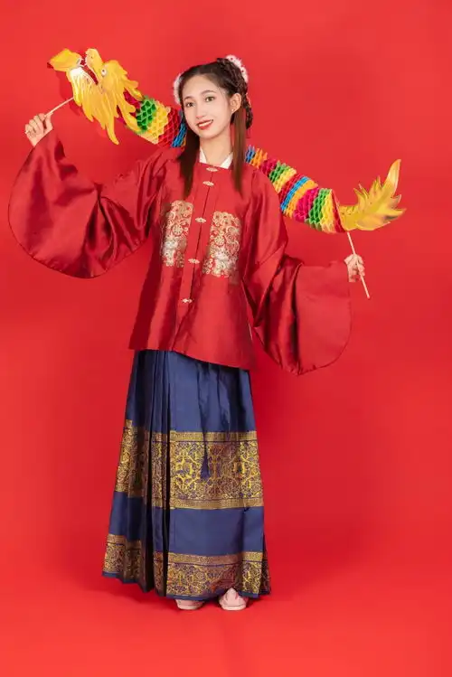 龙元素舞龙背景新年龙年春节美女人物摄影图摄影图