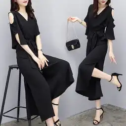 性感亮片黑色镂空露肩两件套