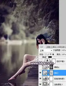 调出暗调深紫色水景美女照片的ps教程