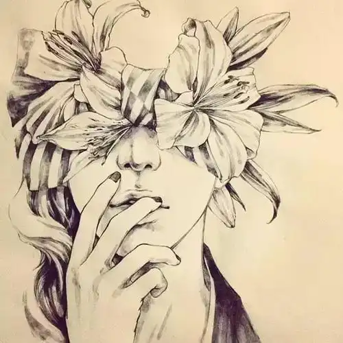 人与自然美女素描画如果你讨厌削铅笔,那就玩下单色水墨素描吧