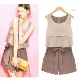 2014夏装新款欧洲站女装外贸批发女式裤套装拼接雪纺连体裤