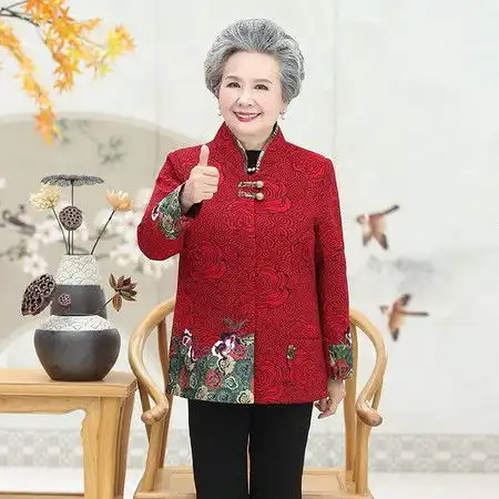 洋湖轩榭2021春新款中老年女装奶奶装外套老人衣服妈妈装生日唐装太太秋装