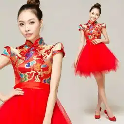大红中国大美旗袍太漂亮了