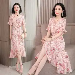 施悦名2019新款夏季女装时尚甜美修身淑女雪纺碎花连衣裙a图片大全邮乐官方网站