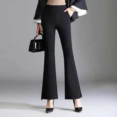 施悦名韩版个性时尚2019秋季新款气质女装长裤微喇叭高腰休闲裤a