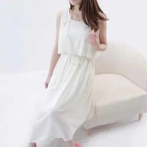 夏装韩版时尚女装圆领无袖雪纺百褶大裙摆连堆糖,美图壁纸兴趣社区