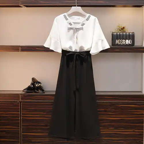 2019春夏季新款雪纺两件套女装学生韩版系带宽松阔腿裤时尚套装女