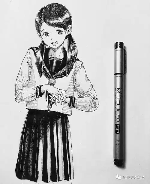 黑白两色也可以很美超可爱的针管笔动漫少女