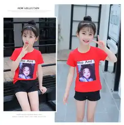 女童中大童时尚韩版t恤2018夏季新款儿童印花头像短袖t