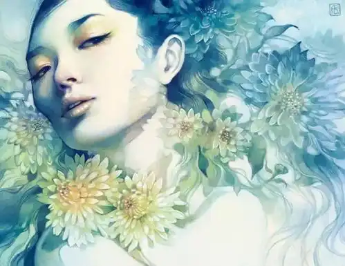 水彩画里的少女与花,太精美太漂亮了