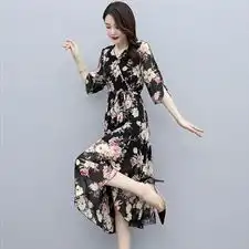 2021夏季新款简约气质优雅时尚收腰显瘦雪纺连衣裙270