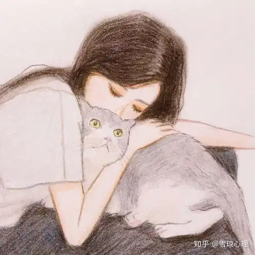 女孩和猫咪的卡通头像情