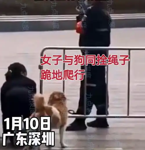 女子与狗同拴一条绳,一边爬行一边叫,网友现在都玩得这么花