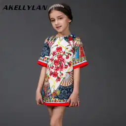 2015欧美重工定位印花提花中小女童连衣裙lq024